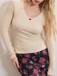 Koszulka z długimi rękawami - kremowy