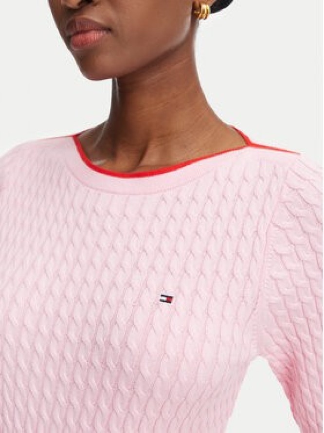 Tommy Hilfiger Sweter Fine Gg Cable Boat WW0WW50103 Różowy jasny Regular Fit
