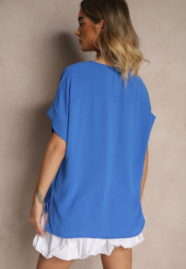 Niebieska Bluzka w Stylu Nietoperza Fadeasia