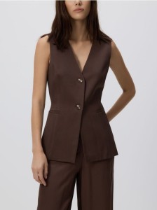 Długa kamizelka z wiskozą - brązowy