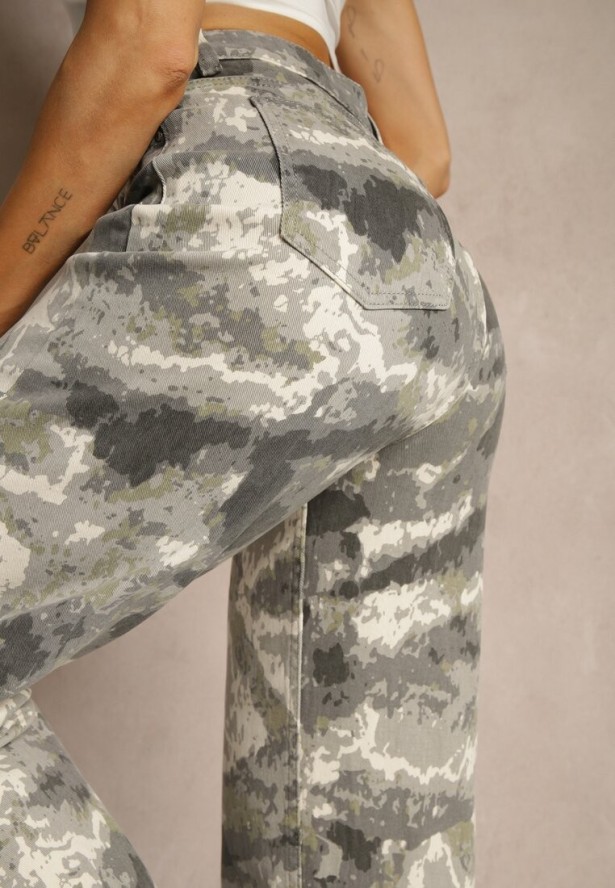 Szare Bawełniane Jeansy High Waist o Szerokim Kroju Moro Lisanela