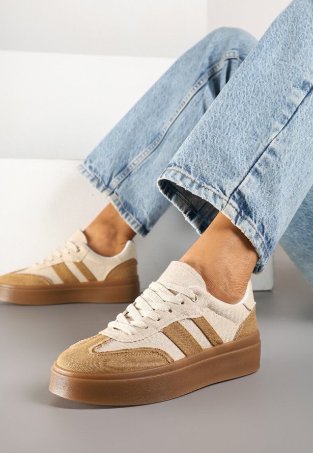 Beżowe Sneakersy na Kauczukowej Podeszwie Ardislo