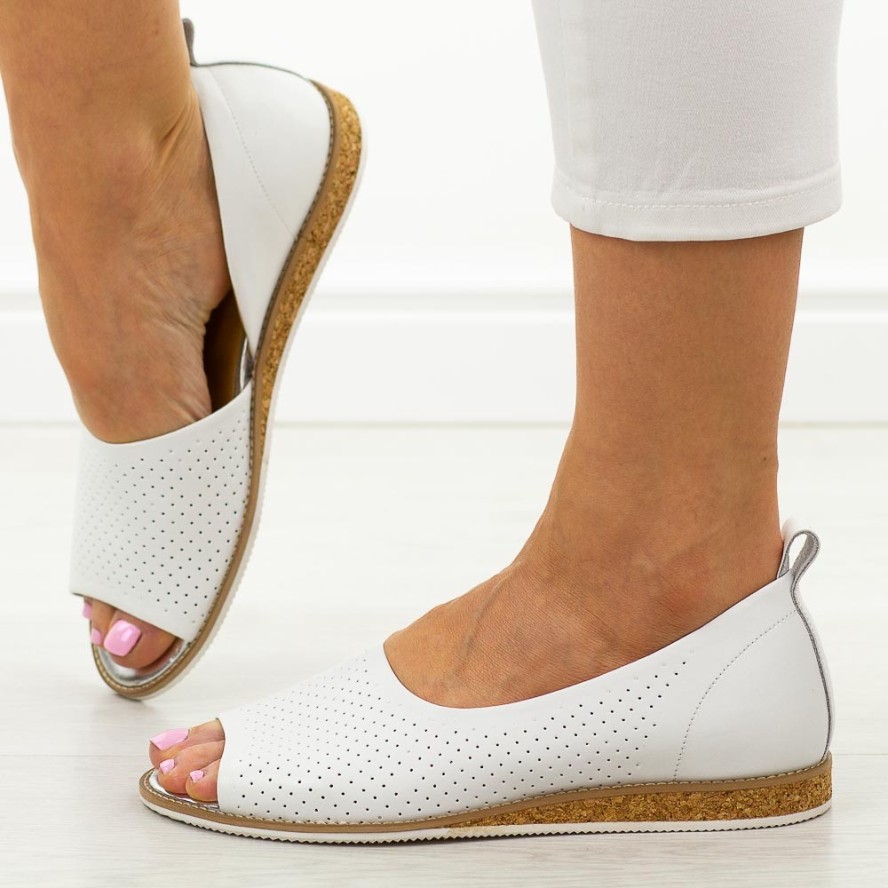 Białe skórzane Polskie sandały damskie Deoni D60