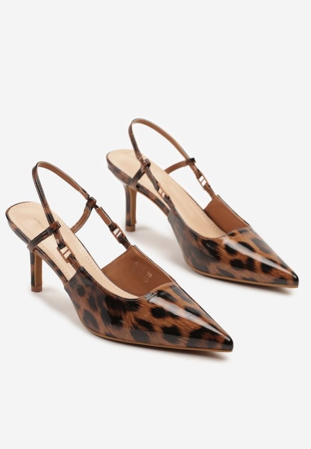 Panterkowe Sandały Lakierowane na Szpilce z Noskiem w Szpic Odisene