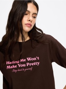 T-shirt z nadrukiem - ciemnobrązowy
