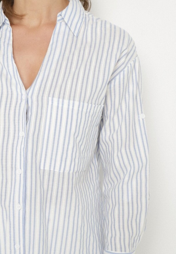 Niebieska Koszula z Bawełny w Paski Tolisianne