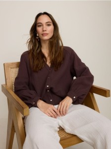 Muślinowa bluzka - brązowy