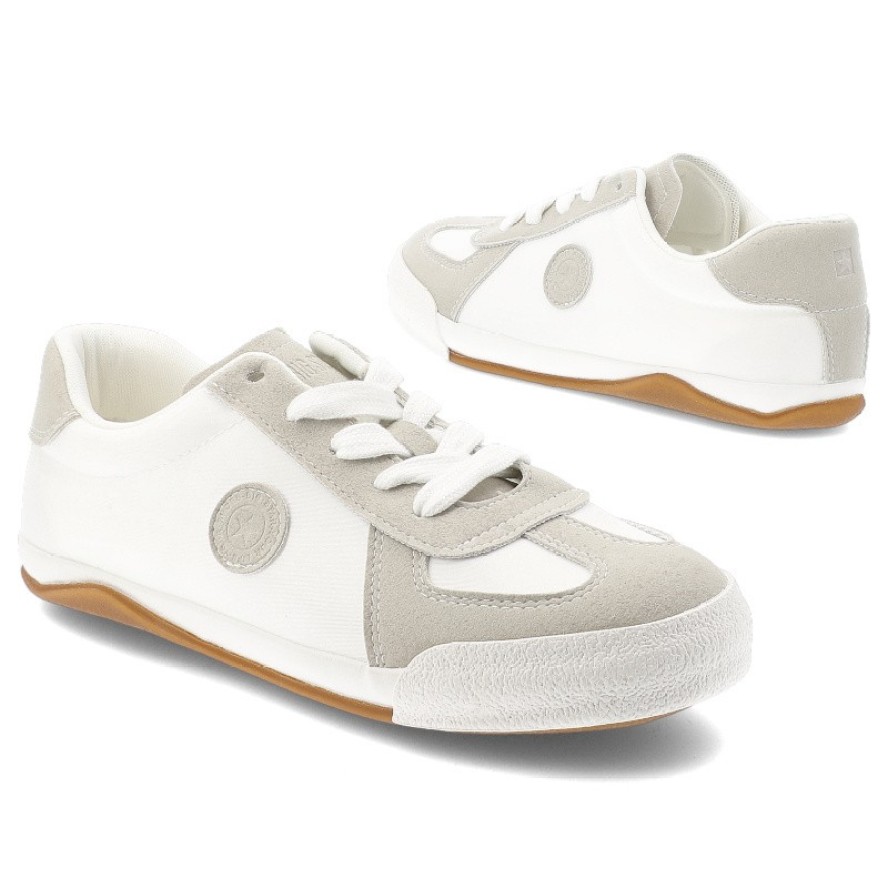 Trampki damskie Big Star, skóra naturalna zamszowe wstawki sznurowany fason klasyczna gumowa podeszwa okrągły nosek, białe, TT274145