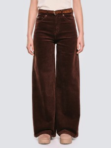 Spodnie damskie sztruksowe z szeroką nogawką ciemnobrązowe Celinesi 804