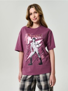 Bawełniana koszulka z nadrukiem David Bowie - fioletowy