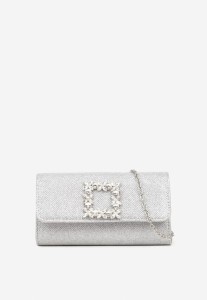 Srebrna Torebka Kopertówka na Łańcuszku z Kwiatową Aplikacją Ahalia