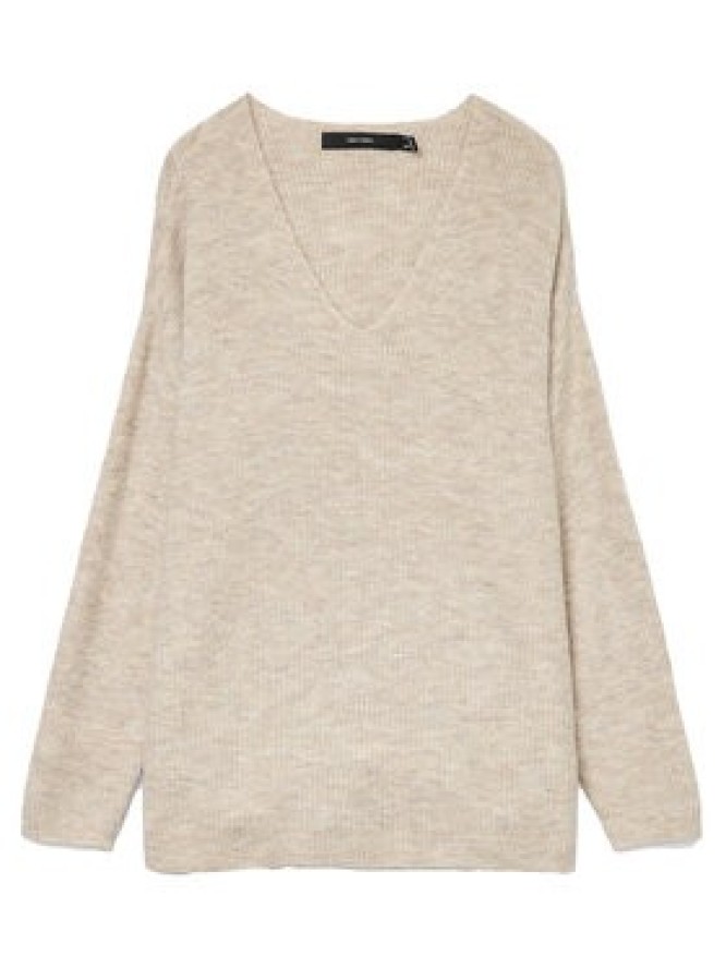 Vero Moda Sweter Crewlefile 10233357 Beżowy Loose Fit
