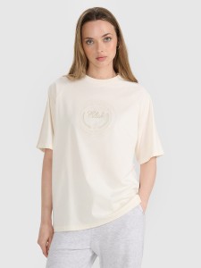 4F T-shirt oversize z nadrukiem damski - biały L