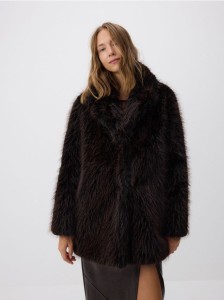 Kurtka z imitacji futra - ciemnobrązowy
