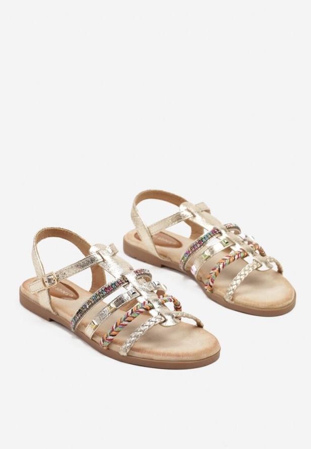 Złote Sandały z Ćwiekami i Cyrkoniami Ronevera