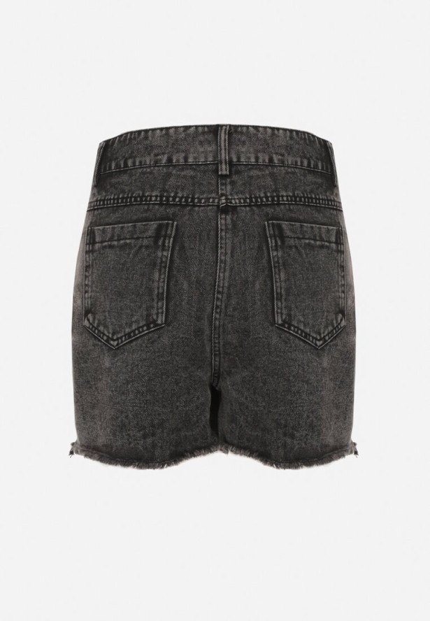 Czarne Jeansowe Spódnico-Spodenki Jeansowe z Bawełny z Wysokim Stanem Neliatha