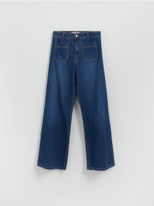Jeansy wide leg z naszywanymi kieszeniami - niebieski