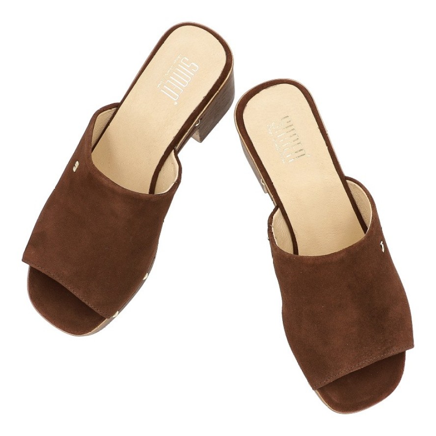 Brązowe Klapki Simen Eleganckie Obuwie Damskie