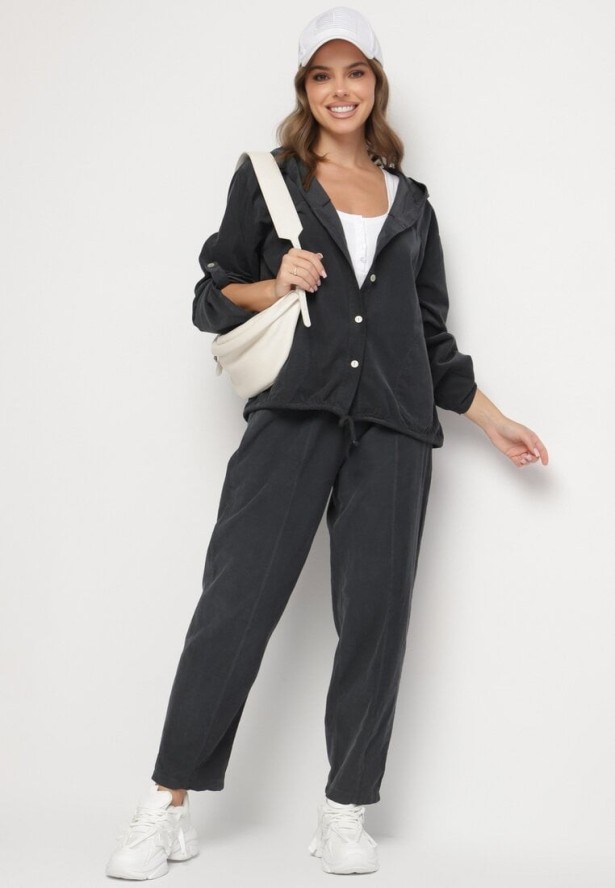 Ciemnoszare Klasyczne Spodnie z Bawełny z Wysokim Stanem Isesi