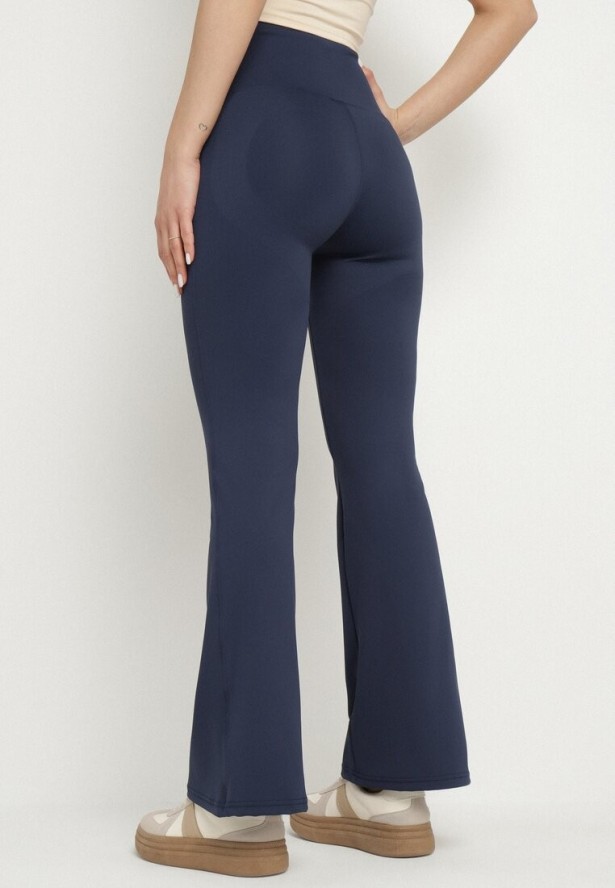 Granatowe Spodnie Typu Dzwony z Wysokim Stanem Evelauri