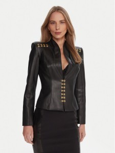 Elisabetta Franchi Kurtka z imitacji skóry GI-187-57E2-V680 Czarny Slim Fit
