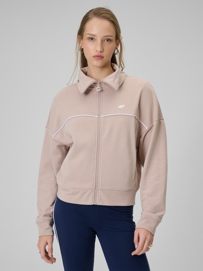 4F Bluza dresowa regular bez kaptura damska - beżowa XXL