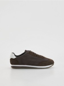 Sneakersy z łączonych materiałów - ciemnobrązowy