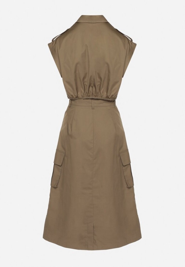 Ciemnozielony Komplet Utility z Krótką Koszulą Bez Rękawów i Spónicą z Kieszeniami Cargo Kelpa