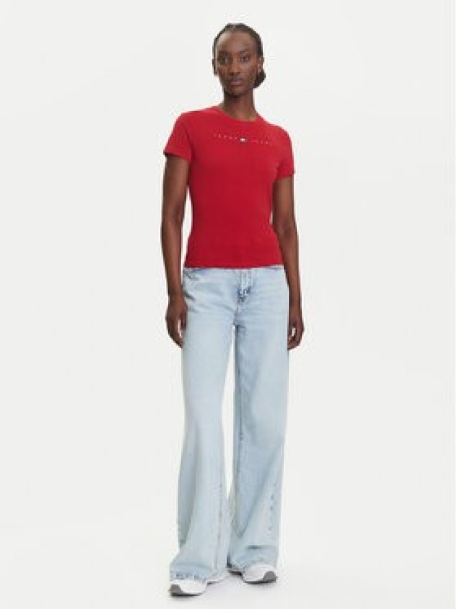 Tommy Jeans T-Shirt Linear DW0DW21422 Czerwony Slim Fit