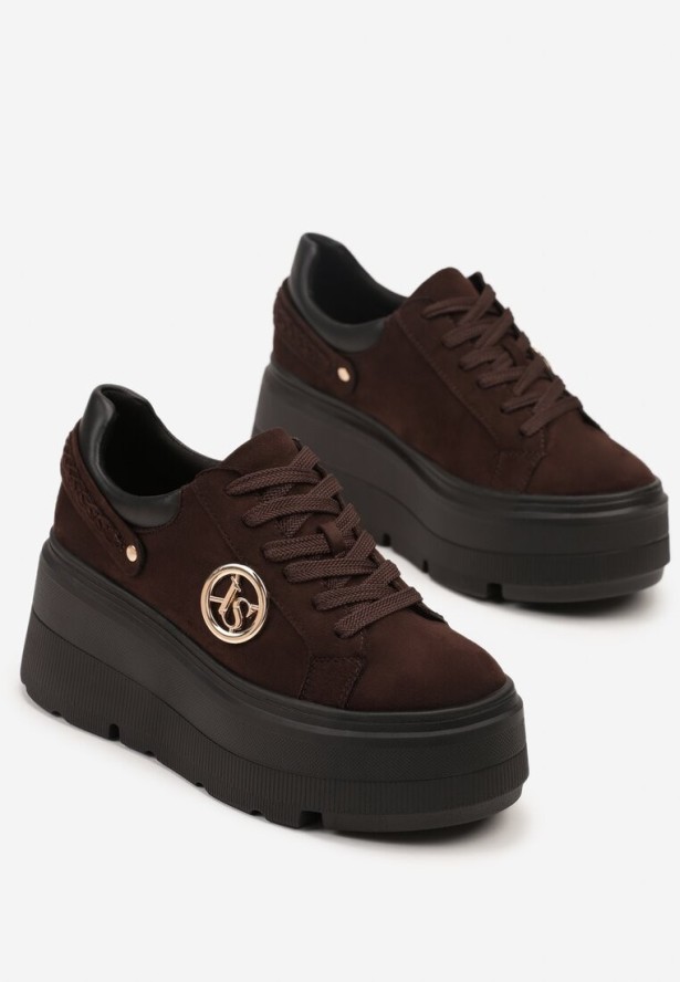 Brązowe Sneakersy Vices na Grubej Podeszwie z Metaliczną Ozdobą Tatorelis