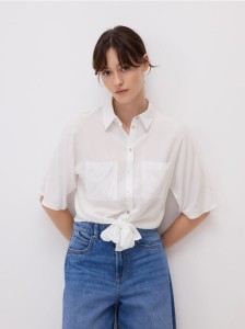 Wiązana koszula z wiskozy - biały
