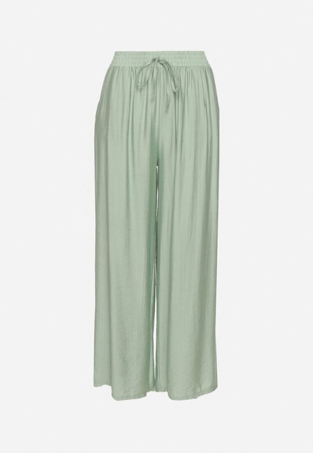Miętowe Szerokie Spodnie Palazzo z Wysokim Stanem i Wiązaniem Myrlevia