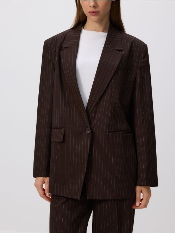 Marynarka w prążek z wiskozą - ciemnobrązowy