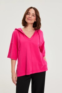 Bluza z kapturem i krótkimi rękawami fuksjowa