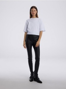 Skórzane spodnie z suwakami - czarny