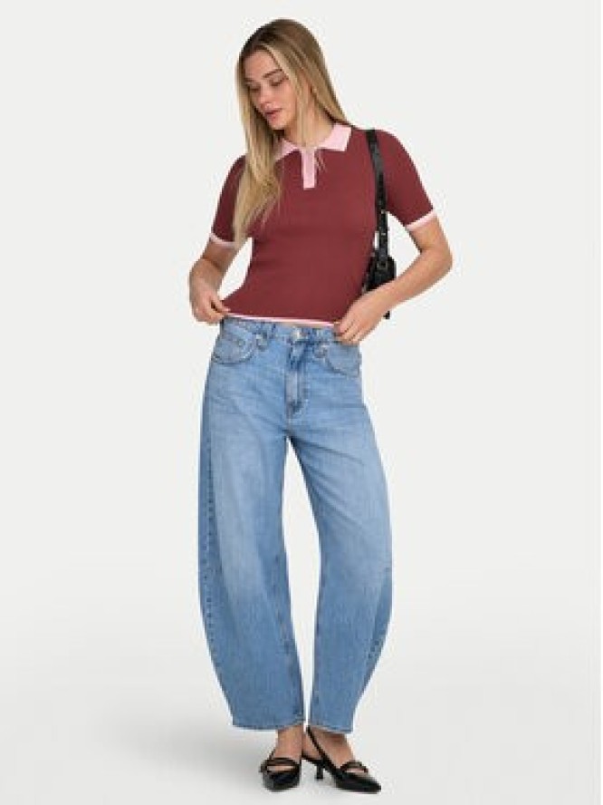 ONLY Polo Meddi 15363165 Bordowy Slim Fit