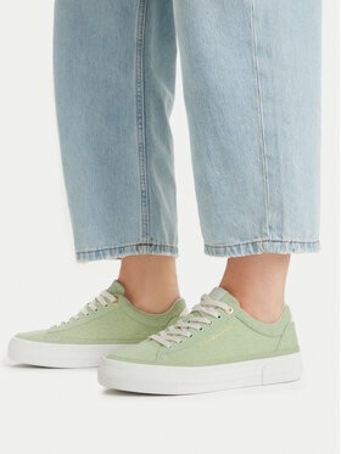 Tommy Hilfiger Sneakersy Washed Canvas Platform Trainers FW0FW09172 Zielony