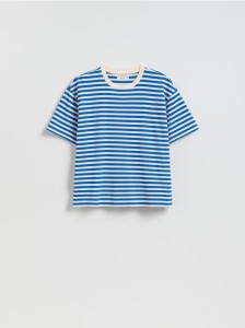 Bawełniany t-shirt w paski - kremowy