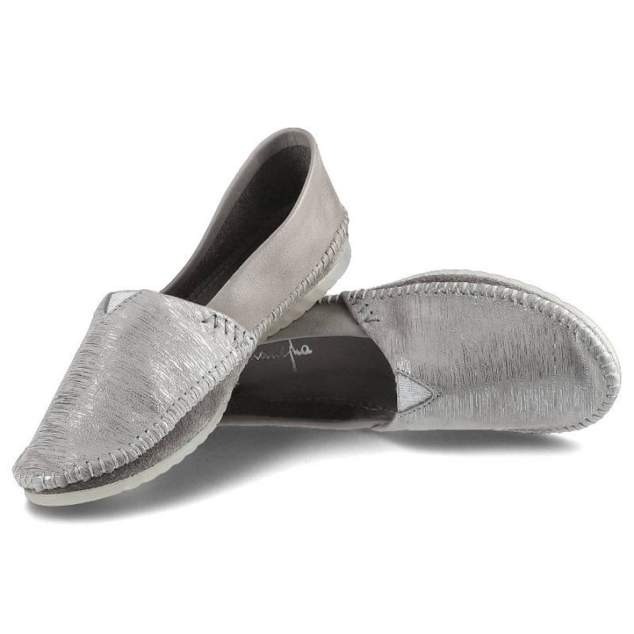 Szare Baleriny Maciejka Półbuty Damskie Ze Skóry