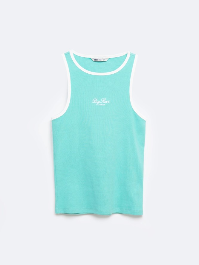 Koszulka damska na ramiączkach z kontrastowym wykoŅczeniem turkusowa Arisa 302