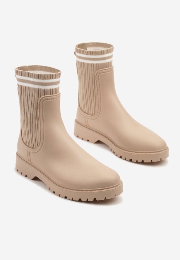 Beżowe Kalosze ze Skarpetkową Cholewką Lanisora