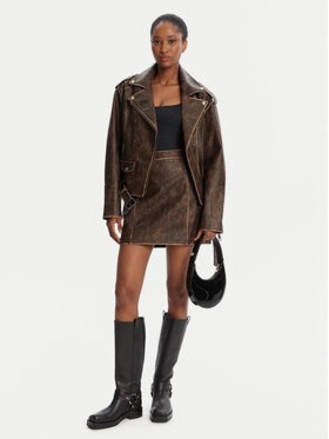 Guess Spódnica z imitacji skóry W5YD46 WHDI0 Brązowy Regular Fit