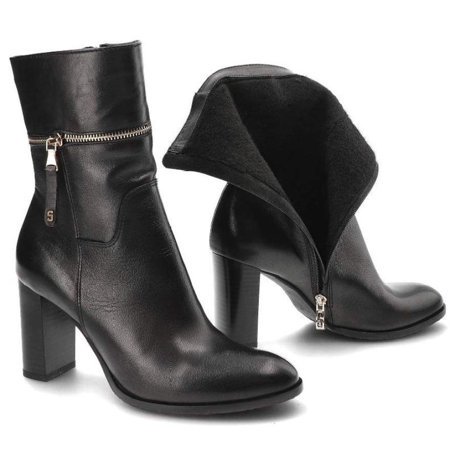 Czarne Eleganckie Botki Simen Na Obcasie
