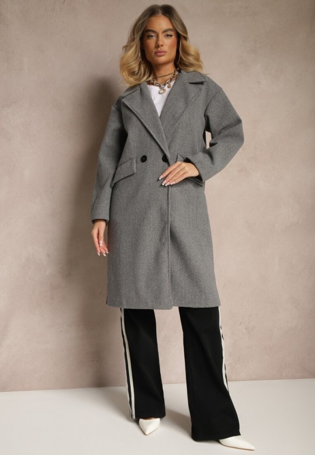 Ciemnoszary Płaszcz Dwurzędowy Długi Tadde