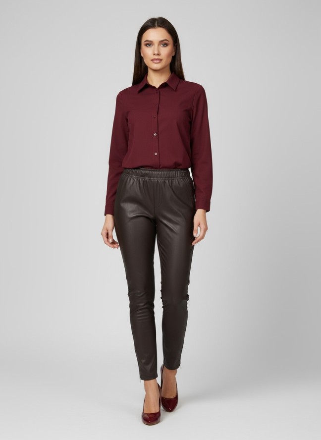 Eleganckie czekoladowe spodnie BengaMetallic04 7/8 o kroju slim fit PLUS SIZE XXL OVERSIZE JESIEŃ