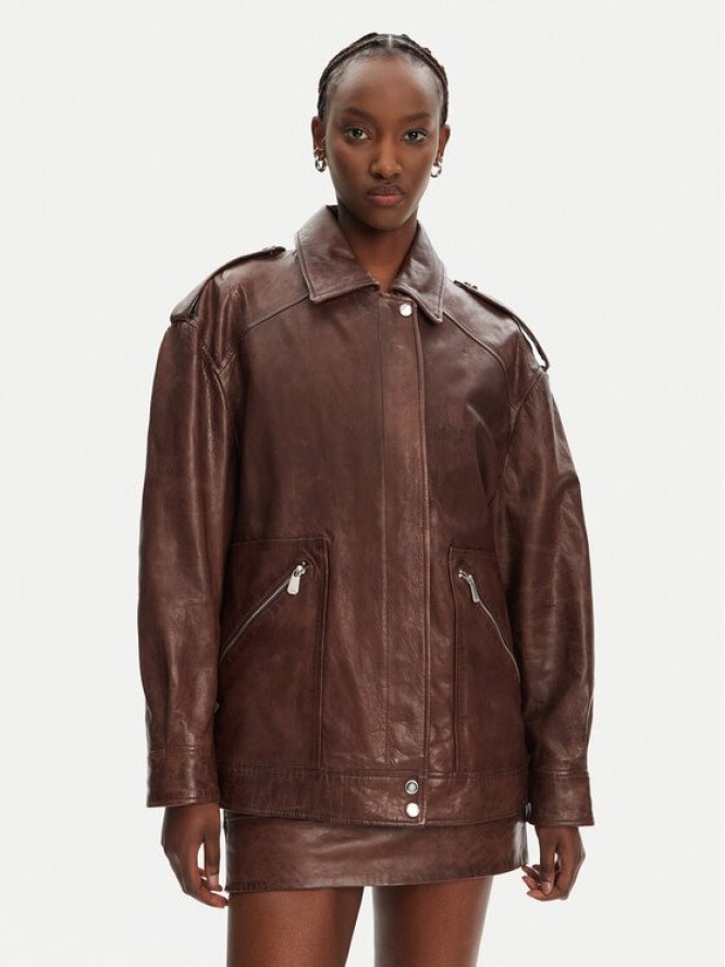 PINKO Kurtka skórzana Fever 105012 A2I1 Brązowy Regular Fit