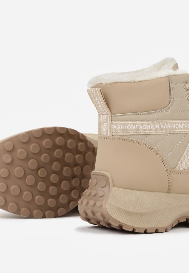 Ciemnobeżowe Śniegowce na Grubej Podeszwie z Geometrycznym Wzorem Alwedea