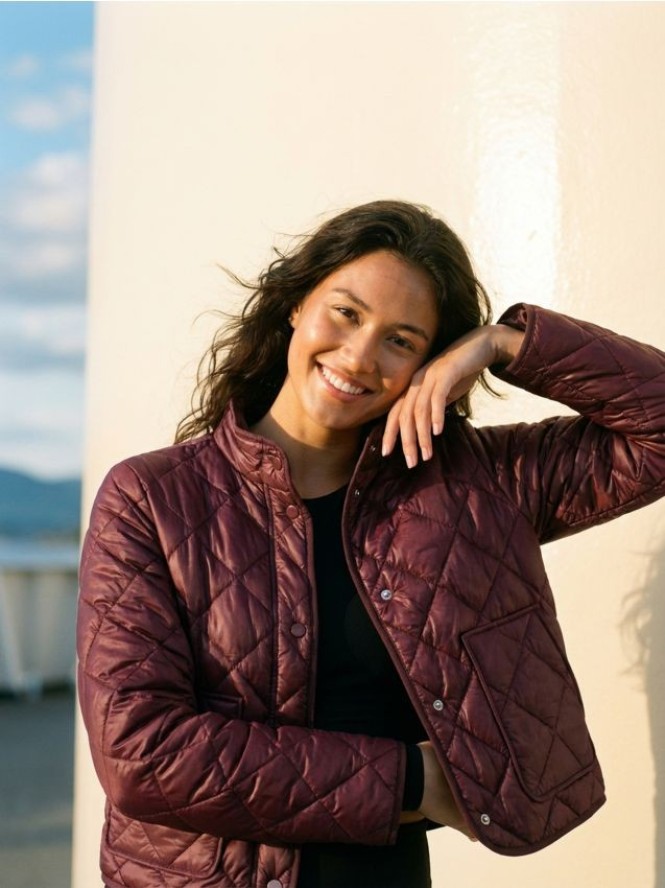 Pikowana kurtka ze stójką - bordowy