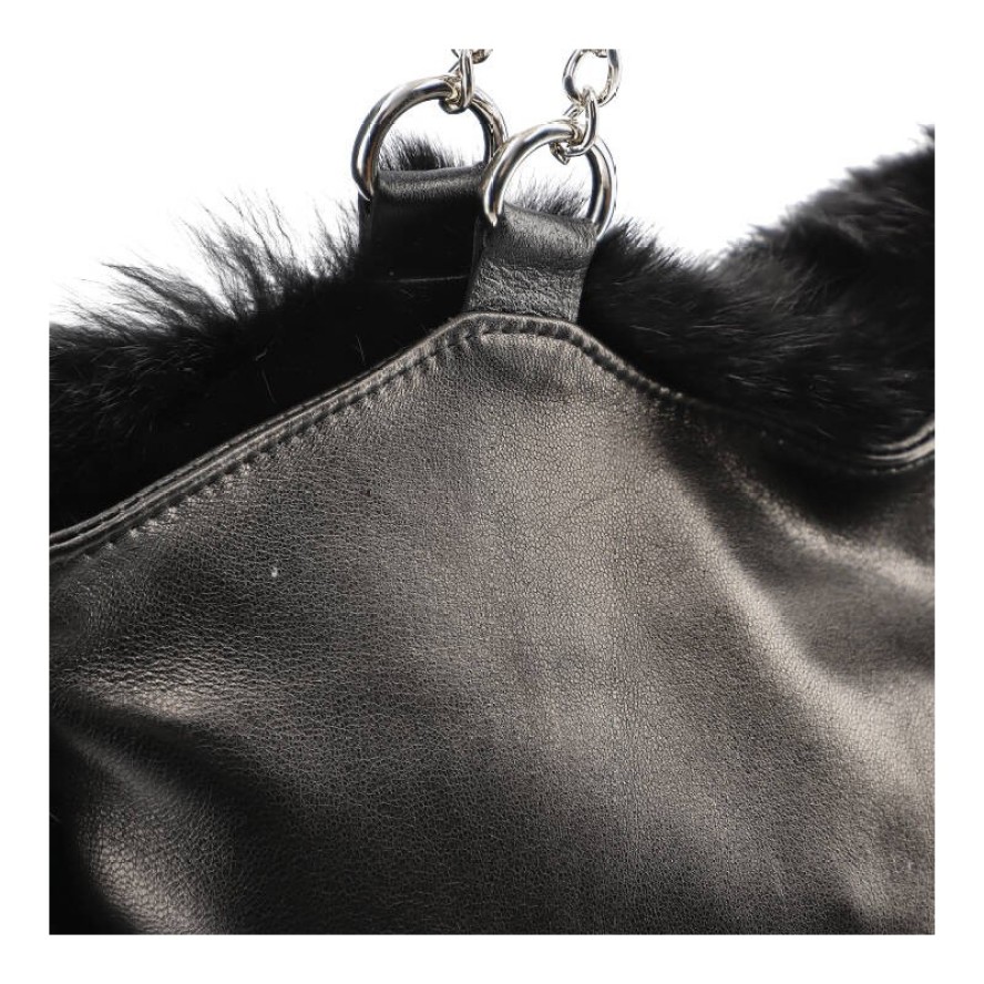 Czarna Torebka Damska Luka-Pelli Z Naturalnym Futrem Z Królika