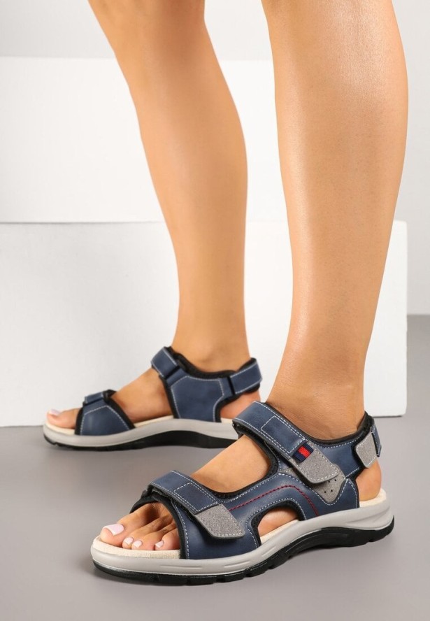 Granatowe Sportowe Sandały Vices z Zapięciem na Rzep Tanovia